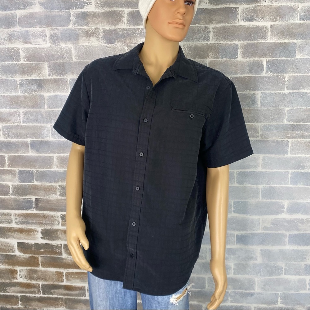 Men’s Tony Hawk Button Up Short Sleeve Collared Pocket Front Charcoal Shirt XL